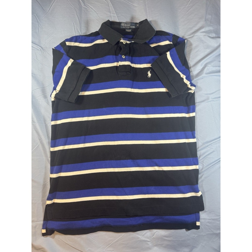 Polo Ralph Lauren Men's Blue & Black Striped Short Sleeve Polo Size Medium